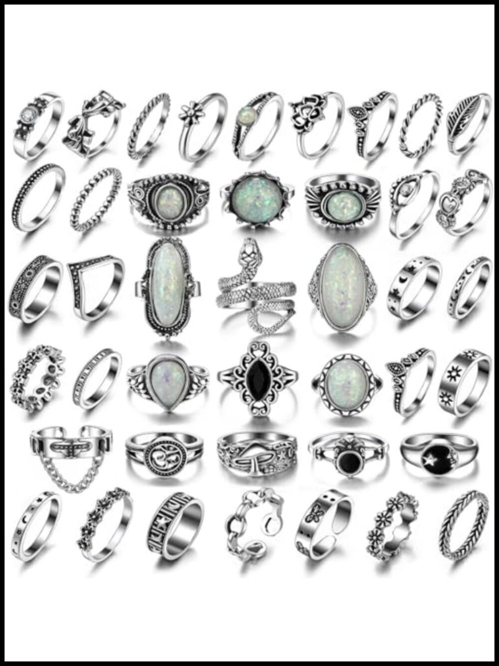 Vintage Silver Knuckle Rings Set for Women Men, Chunky Boho Gothic Stackable